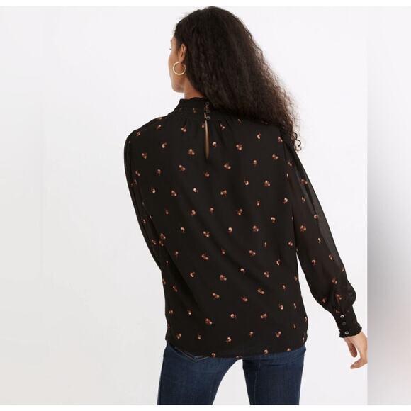 Madewell Georgette Smocked Mock Neck Blouse - Picture 2 of 10